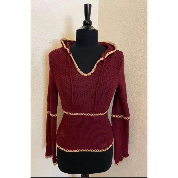 Rue21 Vintage 90's/Y2K Burgundy Hooded Bell Sleeve Sweater - Sz L - Picture 1 of 10